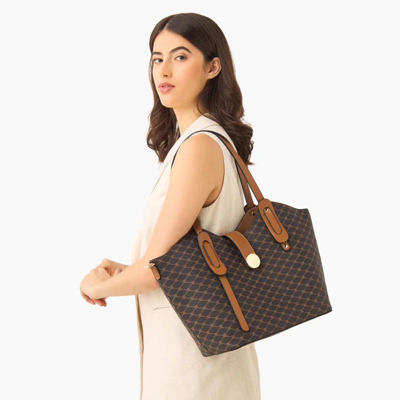 Bessie London Monogram Print Shopper Bag for Women